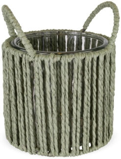 matches21 HOME & HOBBY Blumentopf Pflanztopf Rund Olivgrün Ø 14x17 cm mit Henkel & Glaseinsatz (1 St), Glas Blumentopf für Deko & Pflanzen