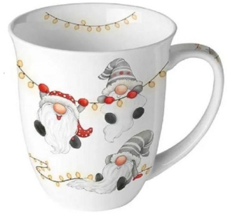Ambiente Luxury Paper Products Becher Sommer, Blumen, Tiere, Pflanzen, Bäume, Herbst, Mug, Kollektion, 1-tlg, Porzellan Tasse Gnomes, Becher 0,4 L Zwerge, Wichtel an der Lichterkette weiß, Themen Tiere, Schnee - Eis, Weihnachten, WinterWinterJahreszeit...