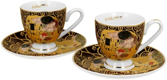 DUO GOLDEN LINE 2er-Set Espressotassen 90 ml THE KISS BROWN inspired by KLIMT aus New Bone China Porzellan