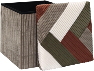 HOME DECO FACTORY, HD0550, multifunktionale, gerippte, Faltbare Patchwork-Pouf-Truhe, Aufbewahrung und Bequeme Sitzgelegenheit, Elegantes Design, Beige, Grau, Rot, Grün, 38x38 cm