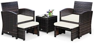 COSTWAY Balkonset, (5-tlg), Rattan, 2 Sessel, Tisch, Sitzkissen & Ottomane