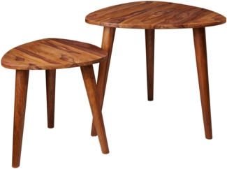 Design Satztisch WL5.574 Sheesham Massivholz Beistelltisch 2er Set Klein, Couchtisch Set 2 Holz Tische, Massivholz Wohnzimmertisch, Schmaler Sofatisch Ablagetisch