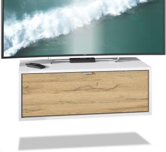 TV Board Lana 80 Hängeschrank Lowboard 80 x 29 x 37 cm, Korpus in Weiß Matt, Fronten in Eiche Natur