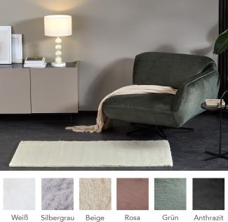 HOMESTORY Hochflorteppich eckig 80x150cm in beige, flauschig, super-Soft und vegan, Shaggy modern pflegeleicht und einfarbig für Wohnzimmer, Schlafzimmer und Kinderzimmer