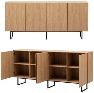 Lomadox Wohnzimmer-Set KASOL-61, (Mega-Spar-Set, 2-St, Sideboard Highboard), Eiche Dekor grifflos Push-to-open Metallgestell schwarz Industrial