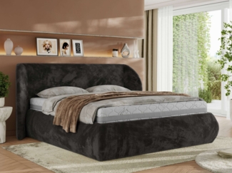 Polsterbett mit Lattenrost, Doppelbett Bettkasten, Bettgestell mit Gasdruckfeder Pocket Matratze - CAELA CLASSIC - 140x200 cm - Dunkelgrau Plüsch - VIRE LUX