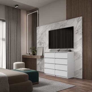 Furnica Hochkommode Sideboard 8 Schubladen Weiß Matt H92cm B120cm T33cm