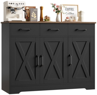 HOMECHO Sideboard, Küchenschrank mit 3 Schubladen und 3 Türen für Küche, Weiß
