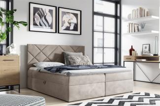 Boxspringbett Schlafzimmerbett 200x220cm LAZARO Nr. 3 Ecru inkl. Bettkasten
