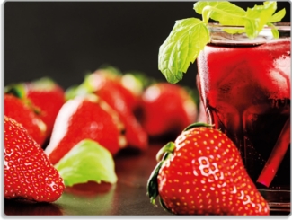Wallario Schneidebrett Erdbeer-Mojito - Frische Erdbeeren, ESG-Sicherheitsglas, (inkl. rutschfester Gummifüße 4mm, 1-St), 30x40cm