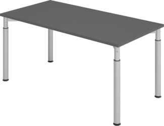 bümö höhenverstellbarer Schreibtisch 160x80 cm in graphit, Gestell silber - PC Tisch höhenverstellbar & groß, höhenverstellbarer Tisch Büro, großer Computertisch verstellbar, Y-Serie, YS-16-G-S