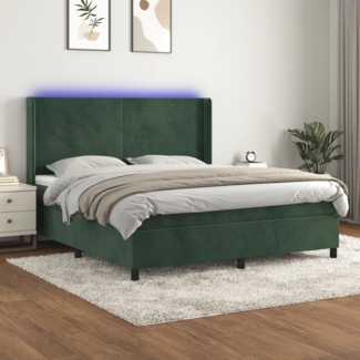 vidaXL Boxspringbett mit Matratze & LED Dunkelgrün 160x200 cm Samt 3139454