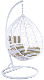 Luxus Hängesessel Miami XXL Polyrattan Korb und Gestell weiss Kissen Braun Weiss