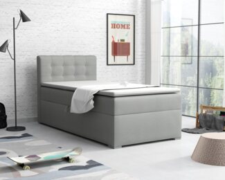 Deine Möbel 24 Boxspringbett JUNG 3 Polsterbett Jungendbett inkl. Matratzen H3 / H4 inkl. Topper (Boxbett für Jugendliche Grau Beige Hellgrau Dunkegrau Anthrazit Schwarz, 3-St, Bonellfederkernmatratze H3 Taschenfederkernmatratze H4), 90x200 100x200 Vel...