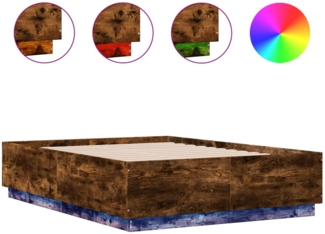 vidaXL Bettgestell mit LED Räuchereiche 135x190cm Holzwerkstoff 3209650