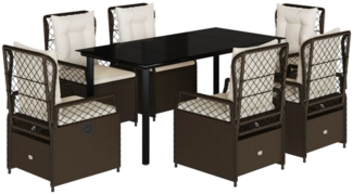 vidaXL 7-tlg. Garten-Essgruppe mit Kissen Braun Poly Rattan 3262982
