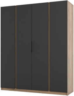 Selsey 'Kaja' Kleiderschrank 4-türig, schwarz/Eiche Evoke, ca. 239 x 200 x 62 cm