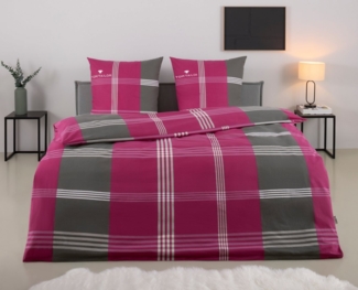 TOM TAILOR HOME Bettwäsche Ole, Renforcé, 3 teilig, karierte Bettwäsche aus Baumwolle, mit Reißverschluss