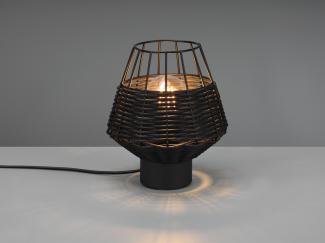 LED Tischleuchte Rattan Geflecht und Gitter Schwarz im Boho Stil Ø 18cm