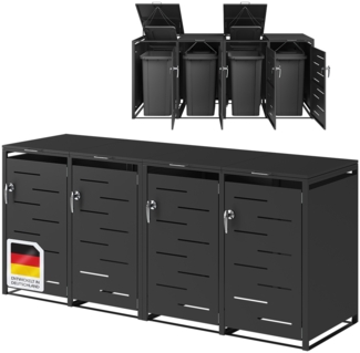 STEELSØN 'Diorus' Mülltonnenbox für 4 Tonnen je 240 Liter, graphitschwarz, aus Stahl mit Sichtstreifen, wetterfest, 116x80x264 cm, abschließbar