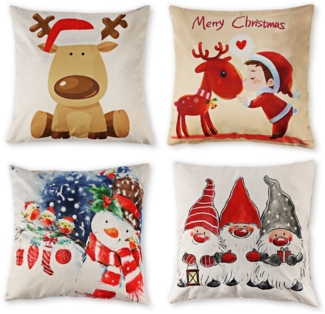 ElitVita Kissenbezüge 4tlg 45x45cm Weihnachtskissenbezüge Leinen Bezüge mit Reißverschluss, (4 Stück), Weihnachtsdeko für Kissen Zimmer Sofa