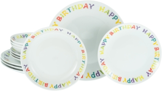 CreaTable, 24169, Serie Happy Birthday, 12-teiliges Geschirrset, Teller Set aus Porzellan
