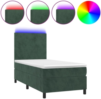 vidaXL Boxspringbett mit Matratze & LED Samt Dunkelgrün 80x200 cm
