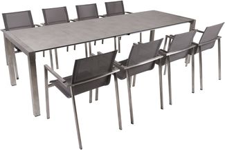 Garten-Sitzgruppe GINO 9-tlg. - Kunststoff, Grau | Gartenmöbel-Set Gartengarnitur Garten-Essgruppe mit Stühlen und Esstisch