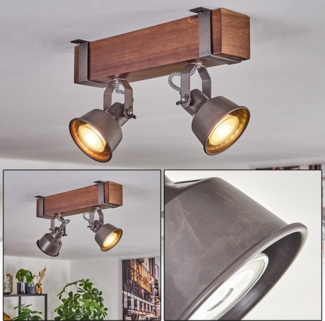 hofstein Deckenleuchte Deckenlampe verstellbar aus Metall/Holz in Grau/Dunkelbraun, ohne Leuchtmittel, Deckenleuchte im Industrial/Retro/Vintage-Design m. Holzbalken, 2xGU10