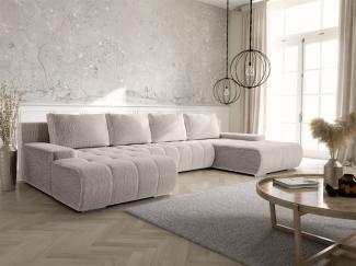 Wohnlandschaft Sofa mit Schlaffunktion VOGAR Stoff Poso Creme