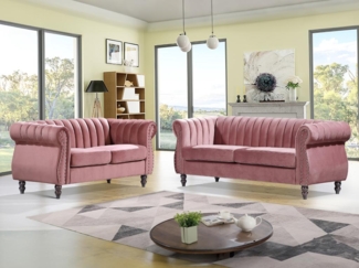 Vente-unique - Chesterfield-Sofagarnitur - 3-Sitzer & 2-Sitzer - Samt - Altrosa - TRUMBO