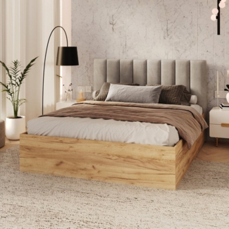 FDM Polsterbett PUERTO (verfügbar 90x200 120x200 140x200 160x200 180x200 cm, Bettrahmen, Bett, mit großen gepolsterten Kopfteil, mit Bettkasten zum aufklappen), Hebbarer Metallrahmen, Bettkasten, ohne Matratze