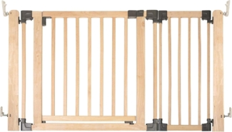 Safetots HolzMehrPanelRaumteiler, bis zu 136cm, Naturholz, 76cm Hoch, MehrPanelflexible Raumbarriere, Raumteiler mit Tür für Babys und Kleinkinder, Einfache Installation