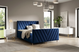 Boxspringbett Schlafzimmerbett CARLITO PREMIUM 120x220 cm Stoff Fresh Dunkelblau