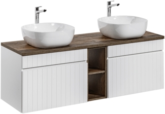 ICONIC WHITE Badmöbel-Set 180 cm mit einer Waschtischplatte und 2 Smile-Aufsatzwaschbecken (46x180cm), Weiß matt