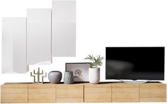 Wohnwand Calabrini XX (Farbe: Eiche Gold / Weiß + Weiß Hochglanz)