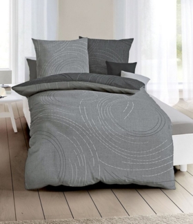 JACK Wendebettwäsche 135x200cm Jaro Zinn, Biber, 2 teilig, dezente kreisförmige Linien in Zinn und Anthrazit
