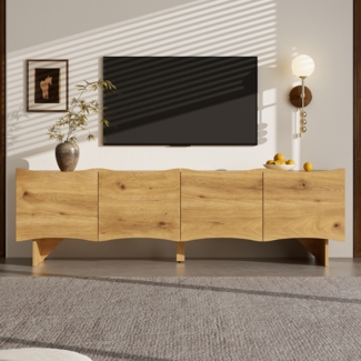 TV-Schrank, Moderner TV-Schrank mit Wellenmuster Medienkonsole mit Stauraum vier Türen Kabeldurchführungen stilvolles Design, Holz, Holzoptik, 155 cm