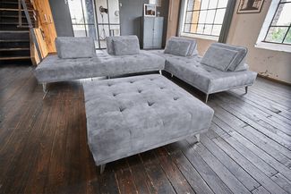 KAWOLA Sofa WIOLO Ecksofa velvet mit Hocker grau 80 x 350 x 350 cm