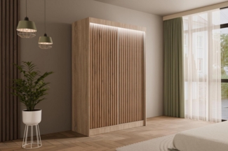 ALTDECOR Schiebetürenschrank VILANv2 (Kleiderschrank Garderobenschrank mit viel Stauraum Moderner Schrank) Vielseitiger Schwebetürenschrank Lamellen LED Beleuchtung