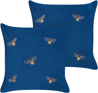 Kissen 2er Set TALINUM Samtstoff 45 x 45 cm Tiermuster Blau