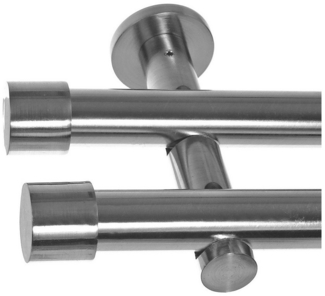 BASIT Gardinenstange Edelstahloptik 20mm mit Wandträgern 120 cm E30, Ø 20 mm, 2-läufig, verschraubt, Metall, H41 120 cm E30 Kappe