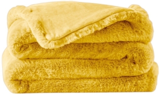 Premium Wohndecke aus Kunstfell » Dicke Hochwertige Decke » Couchdecke 150 x 200 cm » Kuscheldecke mit Wendeoptik - Gelb