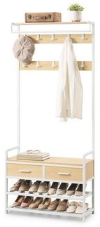 VASAGLE Garderobe mit Schuhbank, Schuhaufbewahrung, 2 Schubladen, 30 x 80,4 x 181,6 cm, goldeichenfarben-weiß