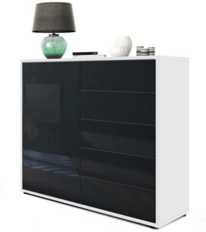 Vladon Sideboard Ben V2, Kommode mit 1 Tür und 5 Schubladen, Weiß matt/Schwarz Hochglanz (79 x 74 x 36 cm)