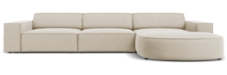 Micadoni 4-Sitzer Samtstoff Sofa Jodie runde Recamiere Rechts Samt Dunkelbeige Kunststoff schwarz