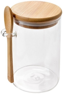 Zellerfeld Trendmax 1300ml Vorratsdose mit Luftdichtem Verschluss Bambusdeckel Behälter Glas Dose mit Löffel zum Servieren von Tee, Kaffee, Gewürz und mehr, Rund