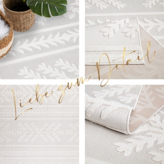 Teppich Wohnzimmer - Creme 150x150cm - Ethno Optik - Teppiche für Balkon Terrasse Garten - Hochtief 3D Effekt - Indoor Outdoor Schlafzimmer Esszimmer