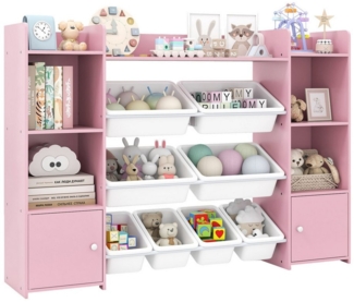 COSTWAY Kinderregal, 4-stöckiges Spielzeugregal mit 8 Boxen, Holz, rosa
