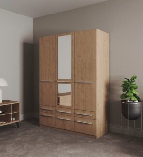 priess Kleiderschrank Schrank Garderobe Wäscheschrank Barcelona in 5 Breiten viel Stauraum, geräumige Schubkästen, mit Spiegel, MADE IN GERMANY